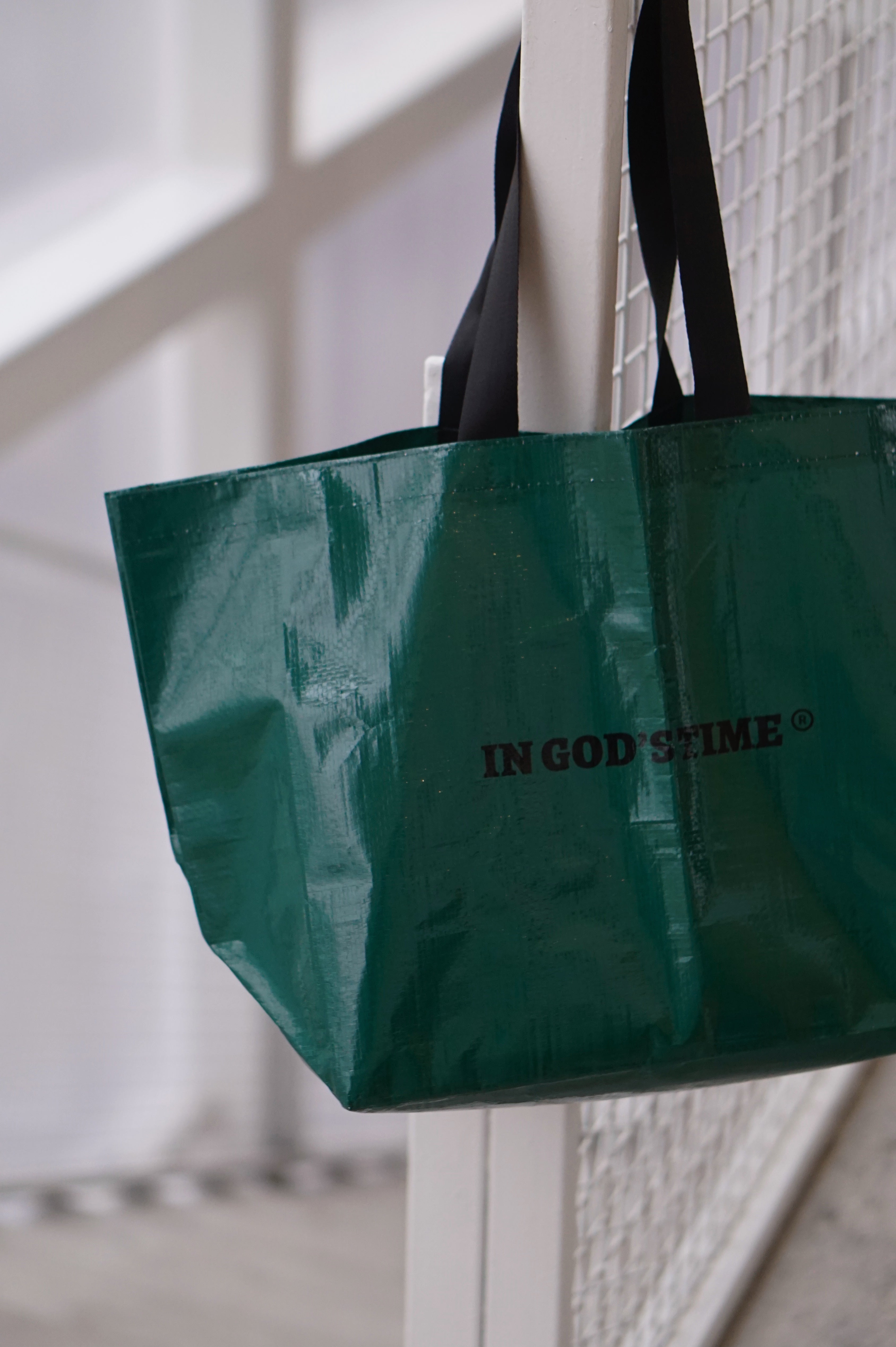 In God‘s time Shopping Bag 绿色编织袋大容量購物袋收纳袋