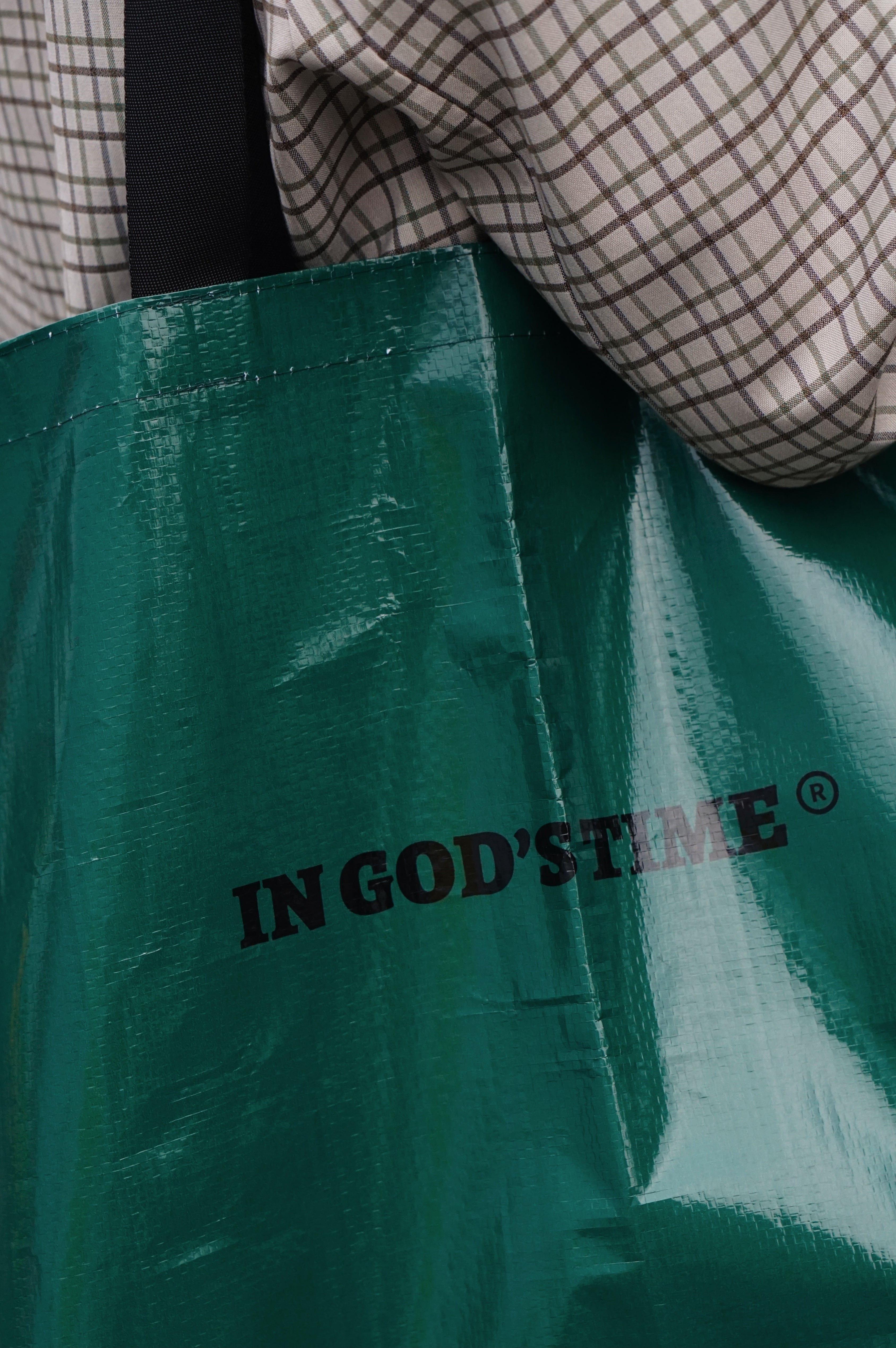 In God‘s time Shopping Bag 绿色编织袋大容量購物袋收纳袋